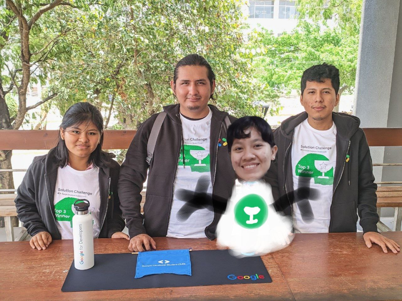 BuzzBusters team wearing Solution Challenge Top 3 Winner shirts