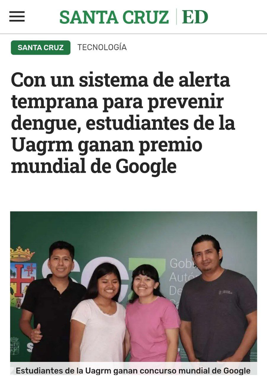 Press coverage of the dengue early-warning system winning a global Google award