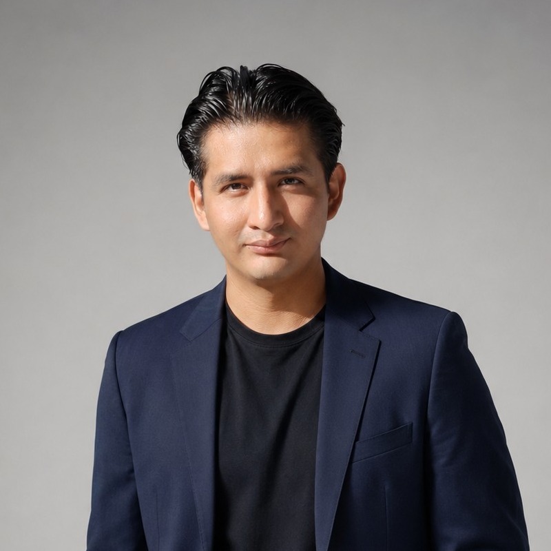 Portrait of Mauricio Nuñez, AI engineer and founder of YAIS Lab, wearing a navy blazer